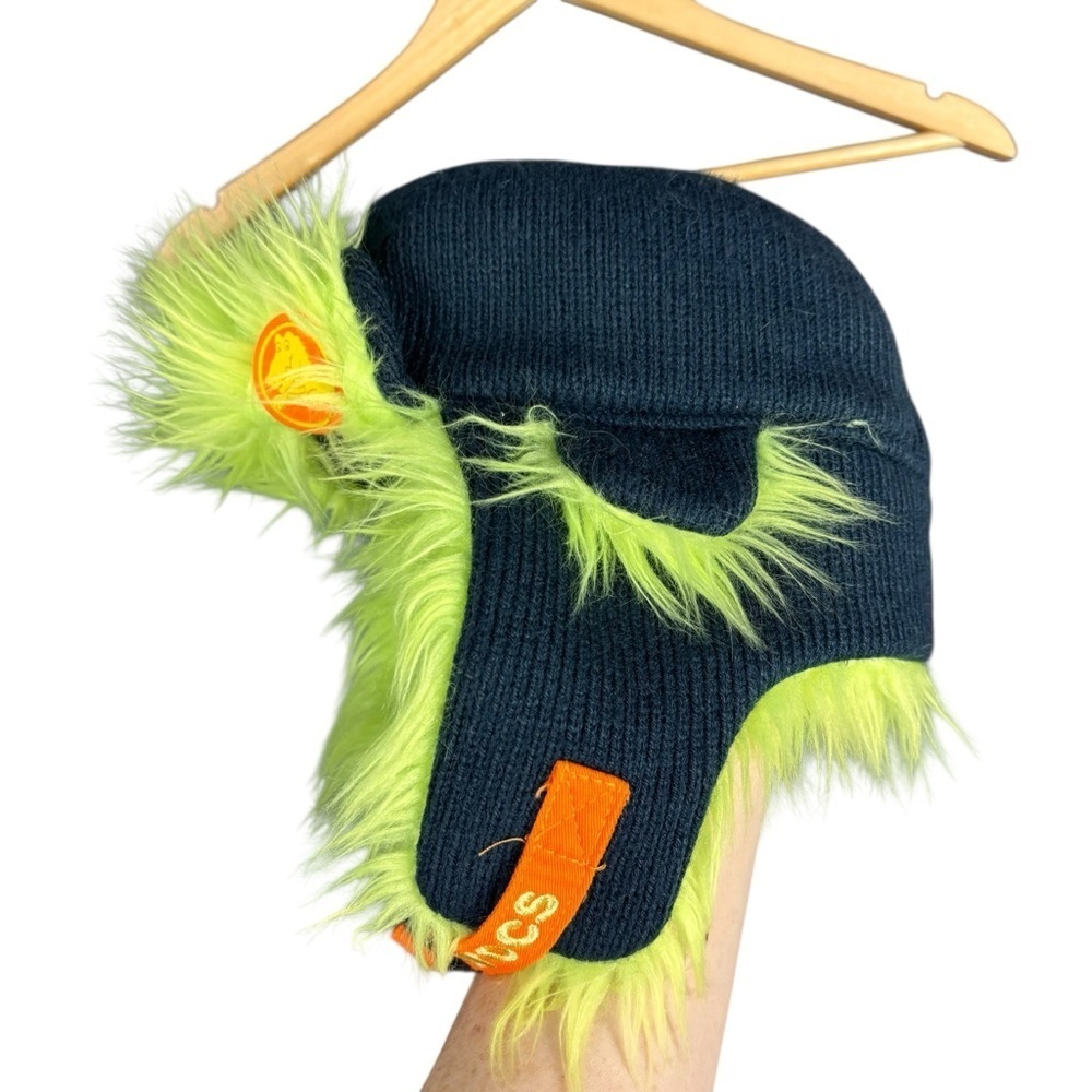 Crocs Kids Bright Green/Navy Furry Trapper Aviator Hat – Sz 2–4 Years
